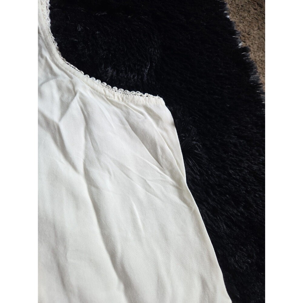 Raya Sun Swing Tank Dress L Cream Embroidery Lace Ruffles Lightweight Buttons - Picture 6 of 11